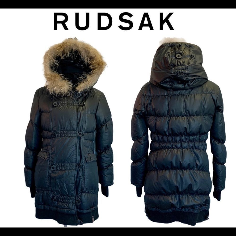 Rudsak Black fur hood winter coat size extra large